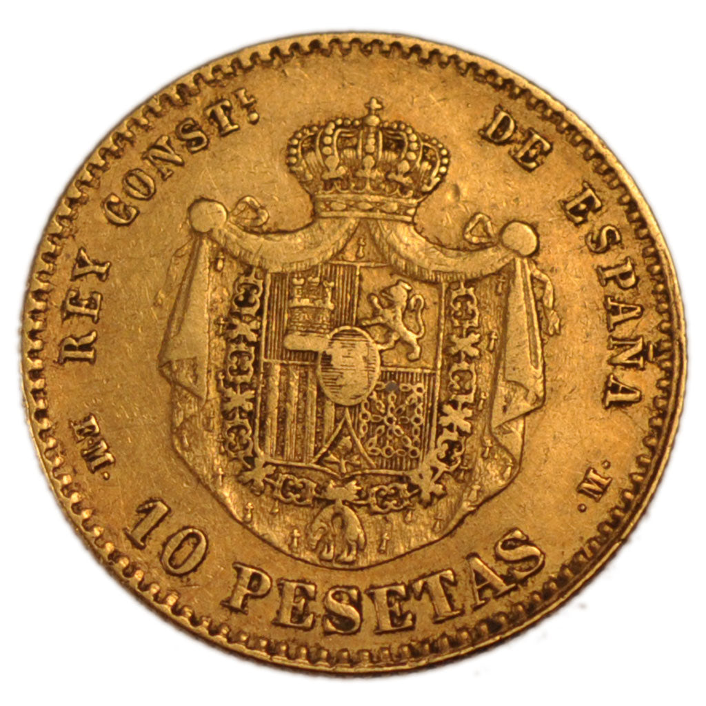 SPAIN, 10 Pesetas, 1878, Madrid, KM #677, EF(40-45), Gold, 3.23