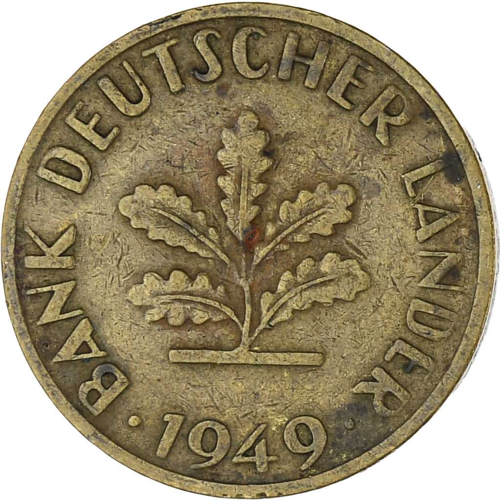 Coin, GERMANY - FEDERAL REPUBLIC, 10 Pfennig, 1949, EF(40-45), Brass Clad Steel