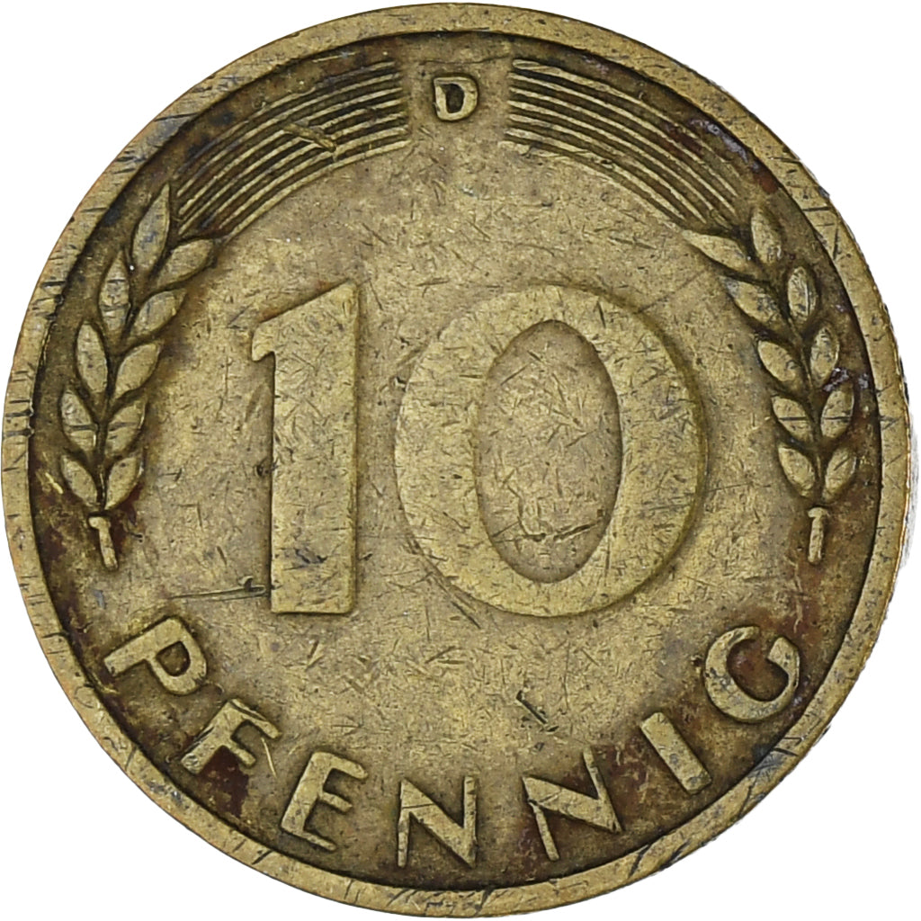 Coin, GERMANY - FEDERAL REPUBLIC, 10 Pfennig, 1949, EF(40-45), Brass Clad Steel
