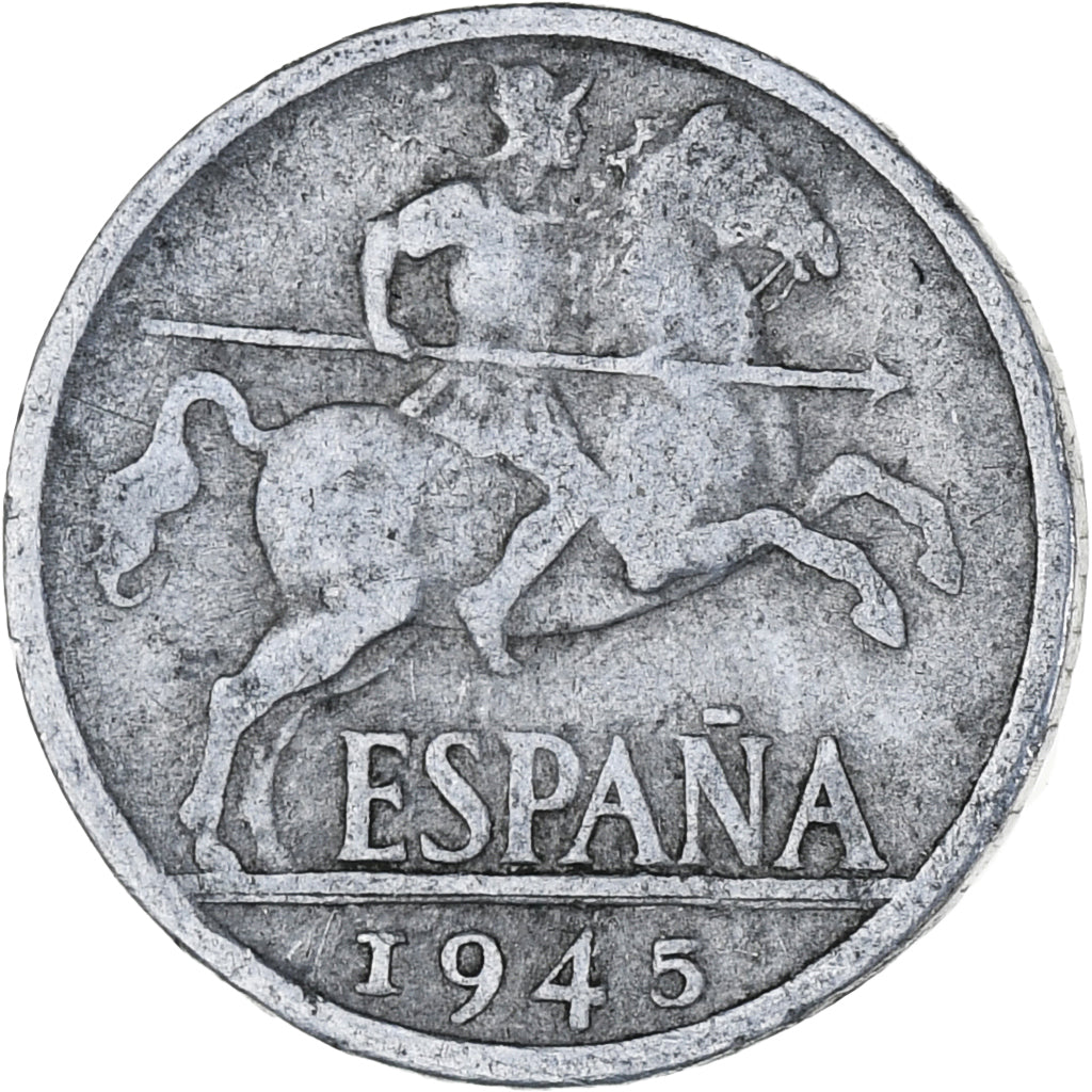 Münze, Spanien, 10 Centimos, 1945, SS, Aluminium, KM:766