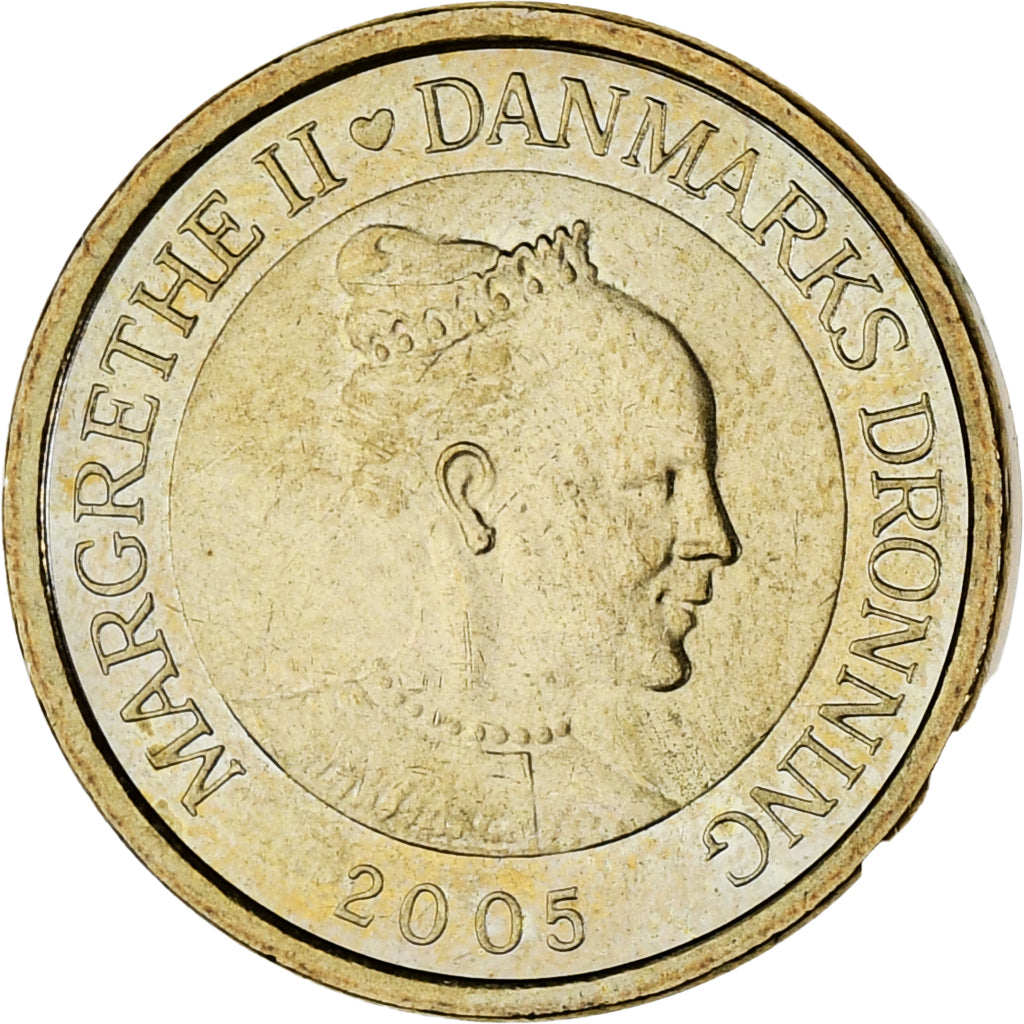 Coin, Denmark, 10 Kroner, 2005, AU(55-58), Aluminum-Bronze