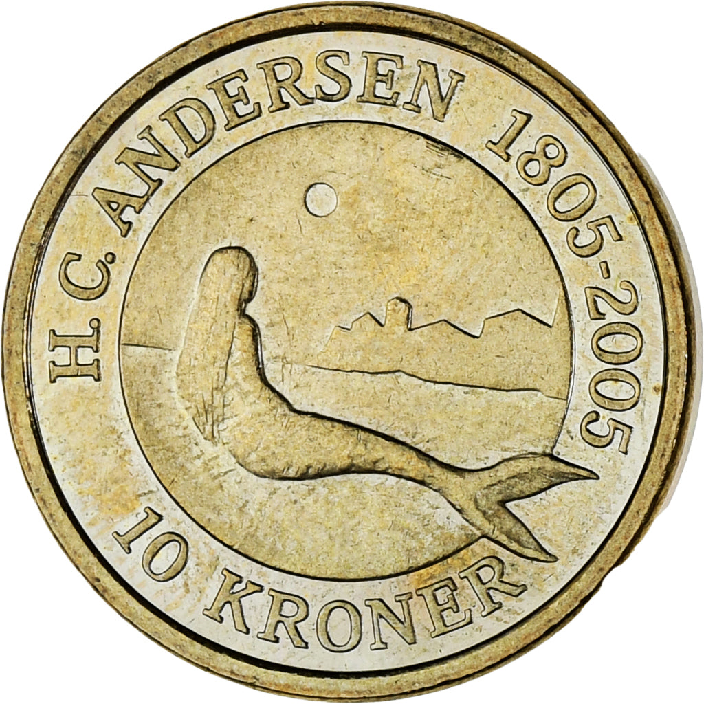 Coin, Denmark, 10 Kroner, 2005, AU(55-58), Aluminum-Bronze