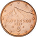 Moeda, Eslováquia, 5 Centimes, 2009, AU(55-58), Aço Cromado a Cobre