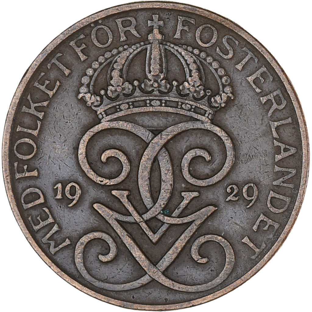 Moneta, Svezia, Gustaf V, 5 Öre, 1929, BB, Bronzo, KM:779.2