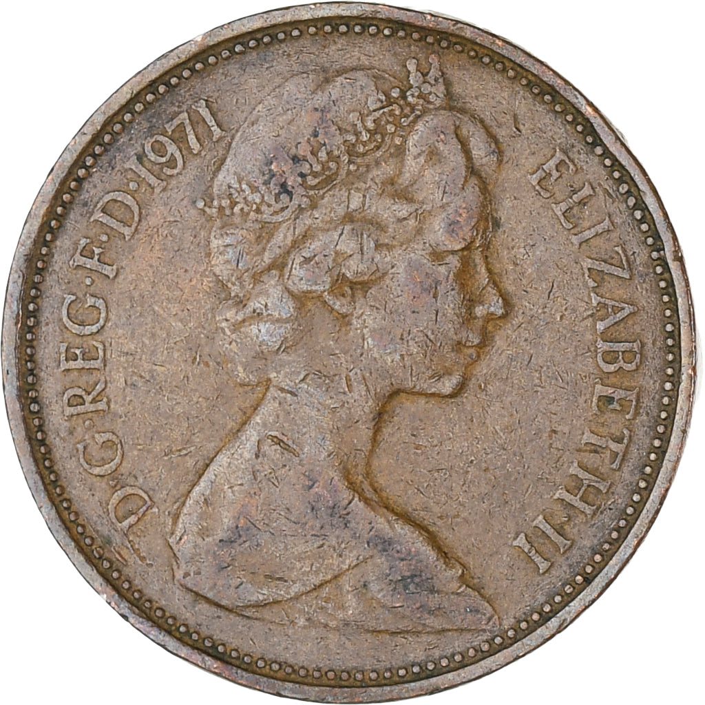Coin, Great Britain, Elizabeth II, 2 New Pence, 1971, EF(40-45), Bronze, KM:916
