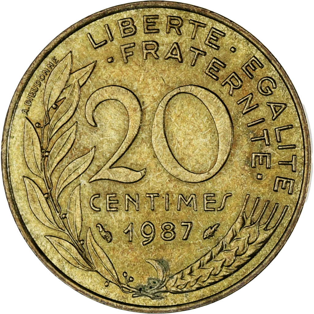 Moneta, Francja, Marianne, 20 Centimes, 1987, Paris, AU(55-58), Aluminium-Brąz