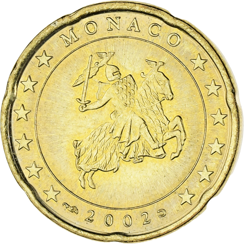 Mónaco, Rainier III, 20 Euro Cent, 2002, Paris, SC, Latón, KM:171