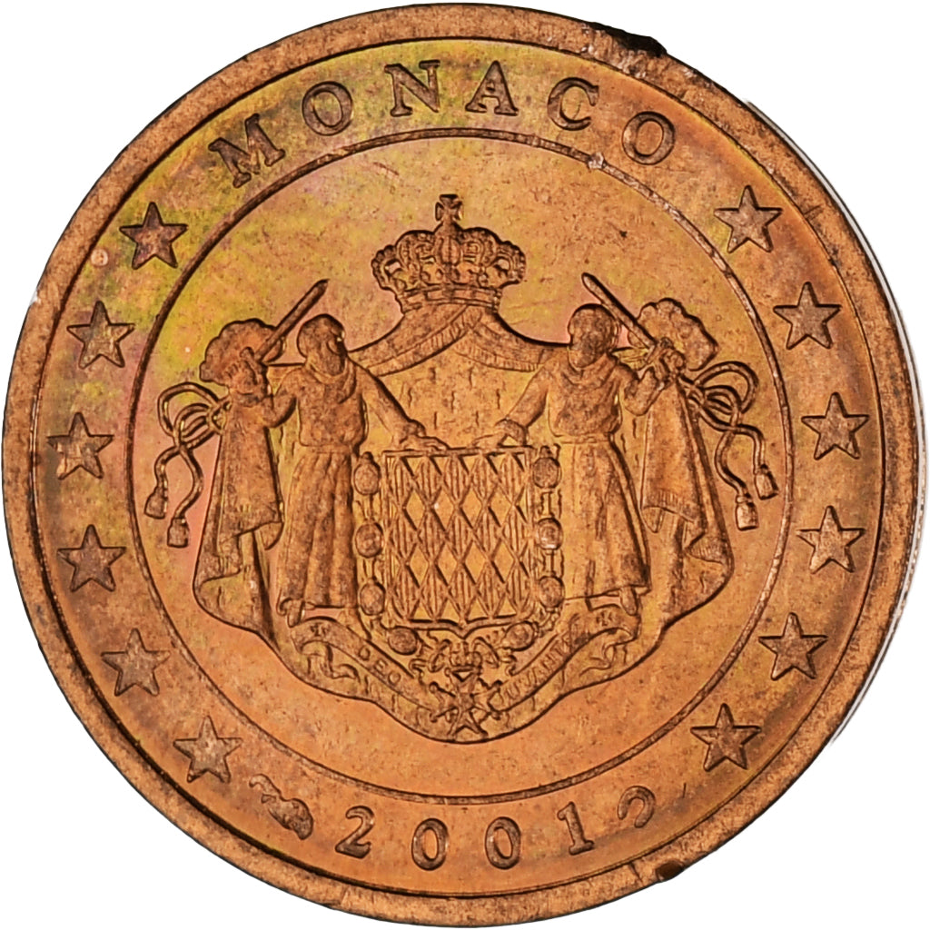 Monaco, Rainier III, 2 Euro Cent, 2001, Paris, MS(63), Copper Plated Steel