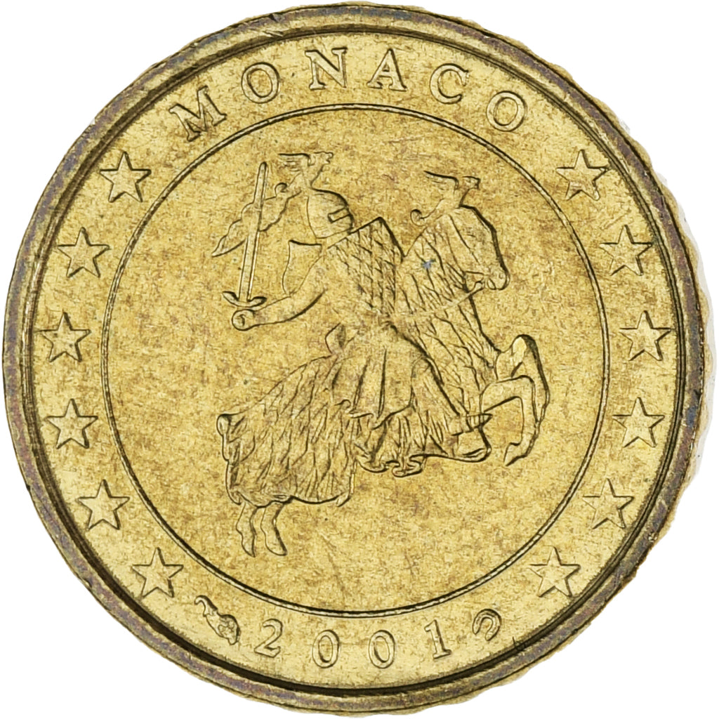 Mónaco, Rainier III, 10 Euro Cent, 2001, Paris, MS(63), Latão, KM:170