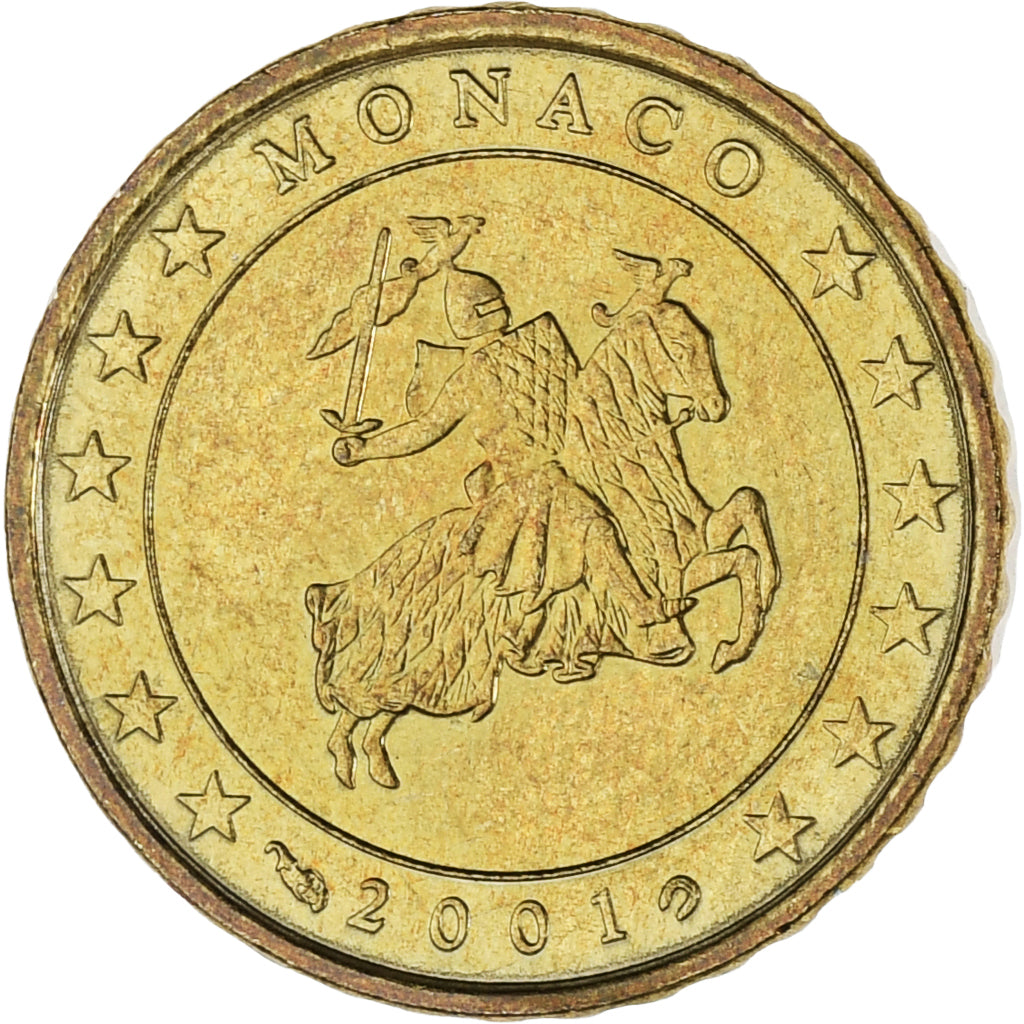 Mónaco, Rainier III, 10 Euro Cent, 2001, Paris, MS(63), Latão, KM:170