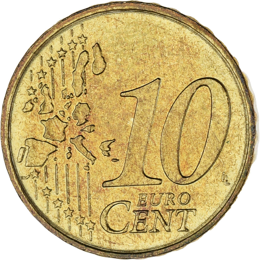 Mónaco, Rainier III, 10 Euro Cent, 2001, Paris, MS(63), Latão, KM:170