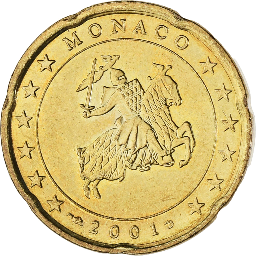 Mónaco, Rainier III, 20 Euro Cent, 2001, Paris, SC, Latón, KM:171
