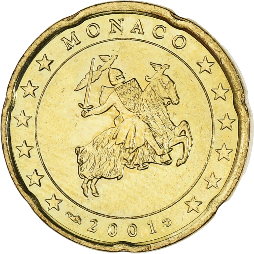 Monaco, Rainier III, 20 Euro Cent, 2001, Paris, MS(63), Brass, KM:171