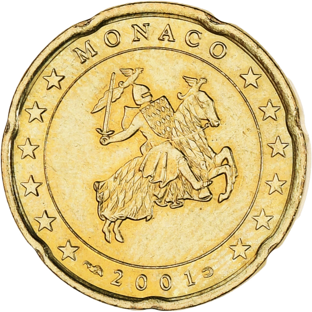 Monaco, Rainier III, 20 Euro Cent, 2001, Paris, MS(63), Brass, KM:171