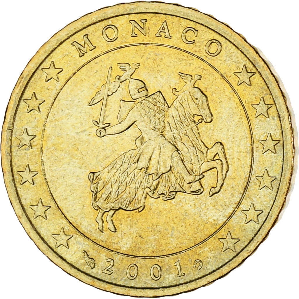 Mónaco, Rainier III, 50 Euro Cent, 2001, Paris, MS(63), Latão, KM:172