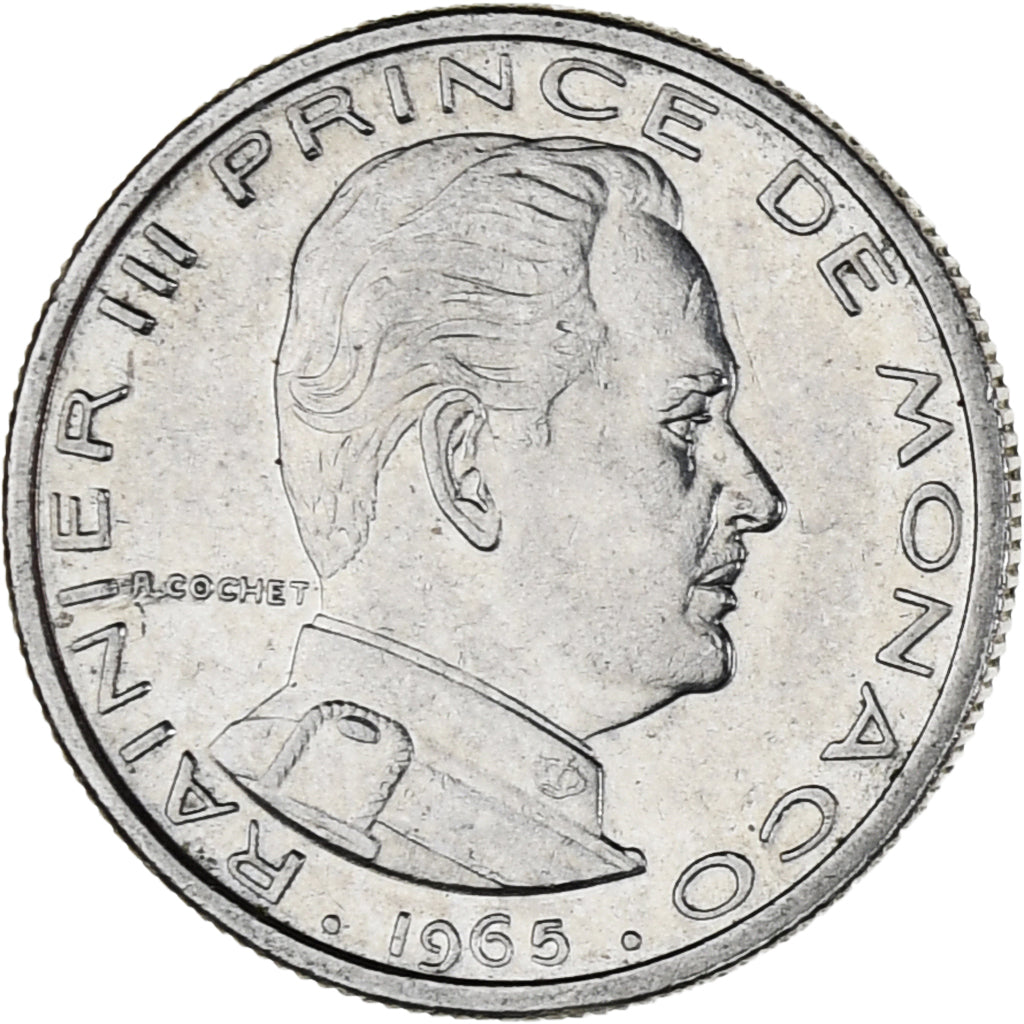 Moneta, Monaco, Rainier III, 1/2 Franc, 1965, AU(55-58), Nikiel, KM:145