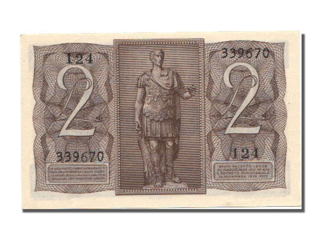 Italy, 2 Lire, 1939, KM #27, 1939-11-14, UNC(65-70), 124