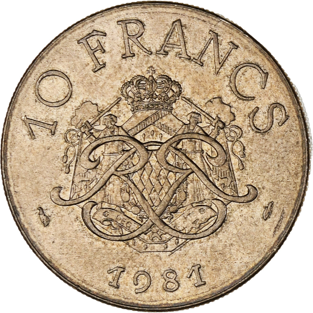 Münze, Monaco, Rainier III, 10 Francs, 1981, VZ, Copper-Nickel-Aluminum