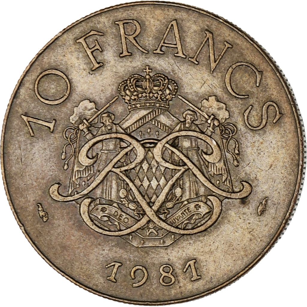 Münze, Monaco, Rainier III, 10 Francs, 1981, VZ, Copper-Nickel-Aluminum