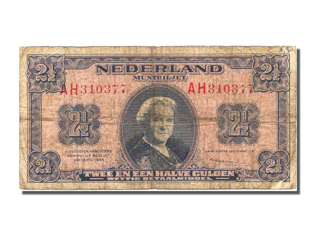 Netherlands, 2 1/2 Gulden, 1943, KM #65a, VF(20-25), AH