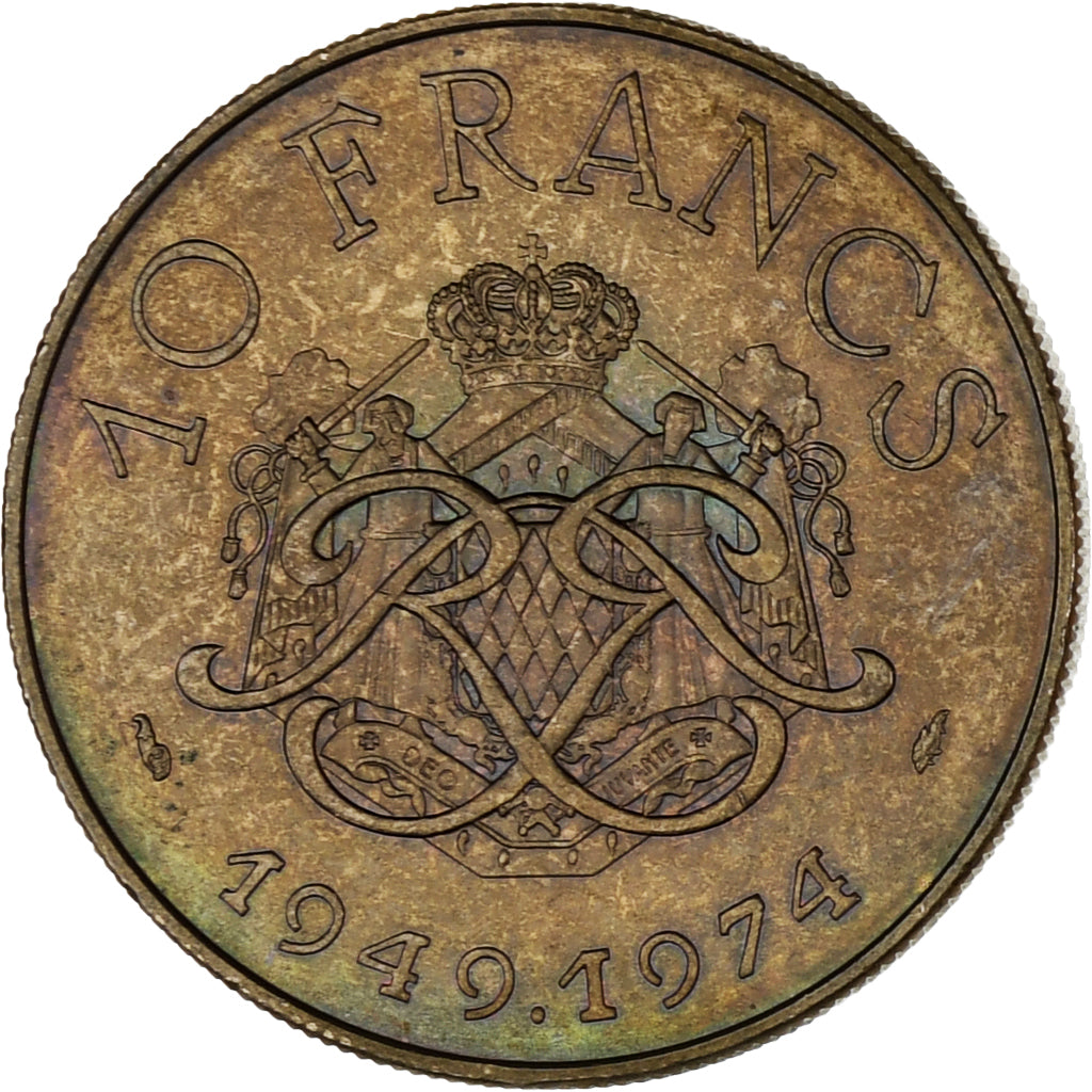 Coin, Monaco, Rainier III, 10 Francs, 1974, EF(40-45), Copper-Nickel-Aluminum