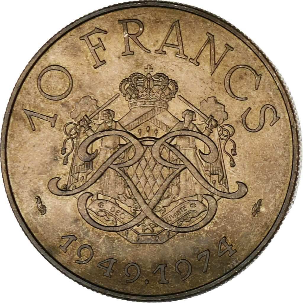 Coin, Monaco, Rainier III, 10 Francs, 1974, AU(55-58), Copper-Nickel-Aluminum