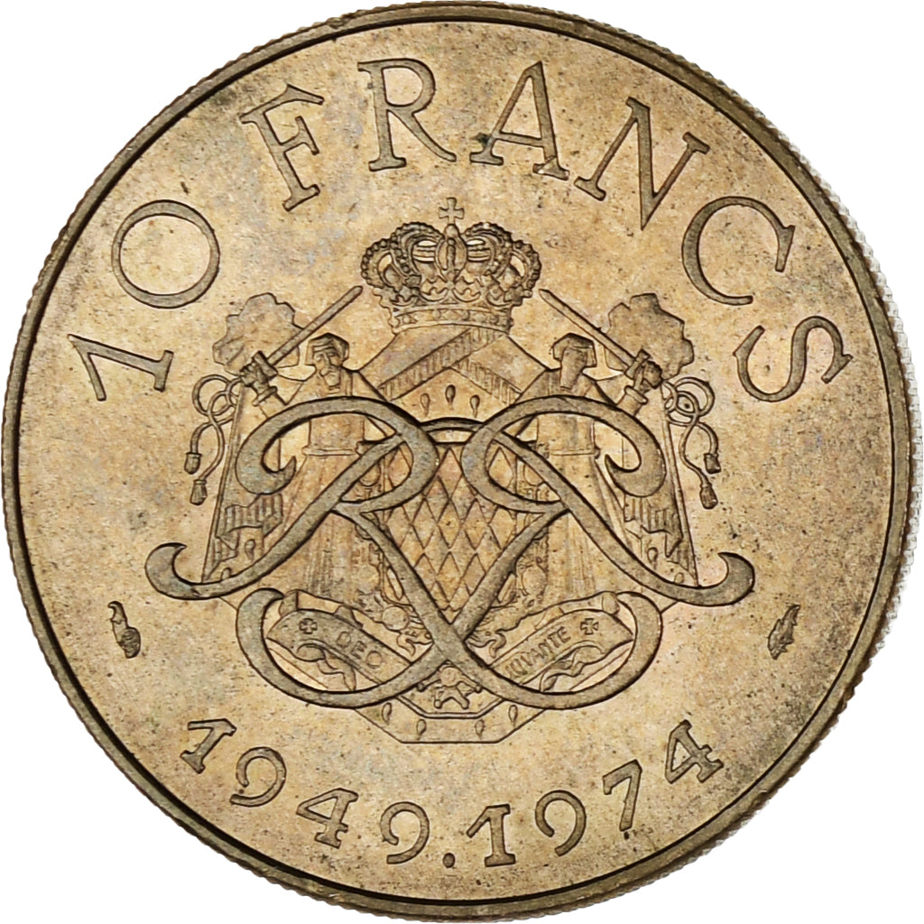 Coin, Monaco, Rainier III, 10 Francs, 1974, AU(55-58), Copper-Nickel-Aluminum