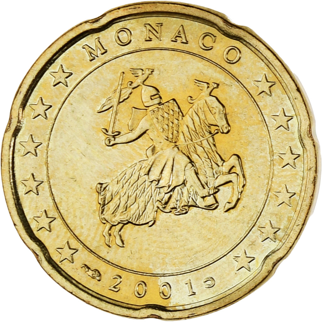 Monaco, Rainier III, 20 Euro Cent, 2001, Paris, UNZ, Messing, Gadoury:MC176