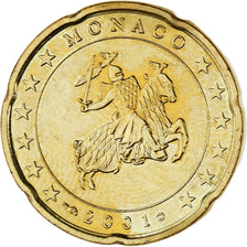 Monaco, Rainier III, 20 Euro Cent, 2001, Paris, MS(63), Brass, Gadoury:MC176