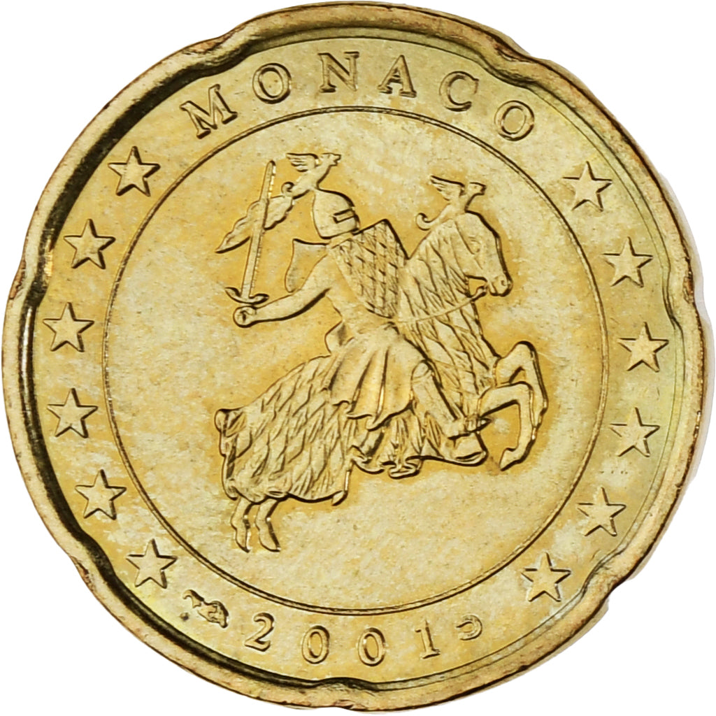 Mónaco, Rainier III, 20 Euro Cent, 2001, Paris, MS(63), Latão, Gadoury:MC176