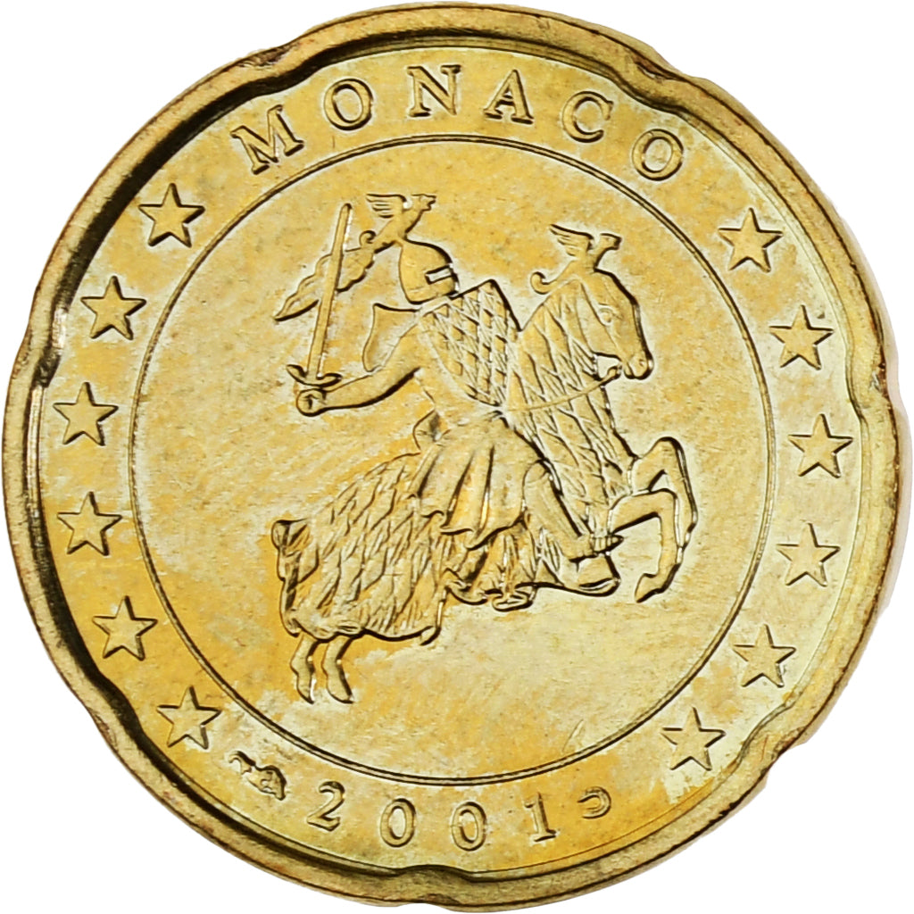 Monaco, Rainier III, 20 Euro Cent, 2001, Paris, UNZ, Messing, Gadoury:MC176