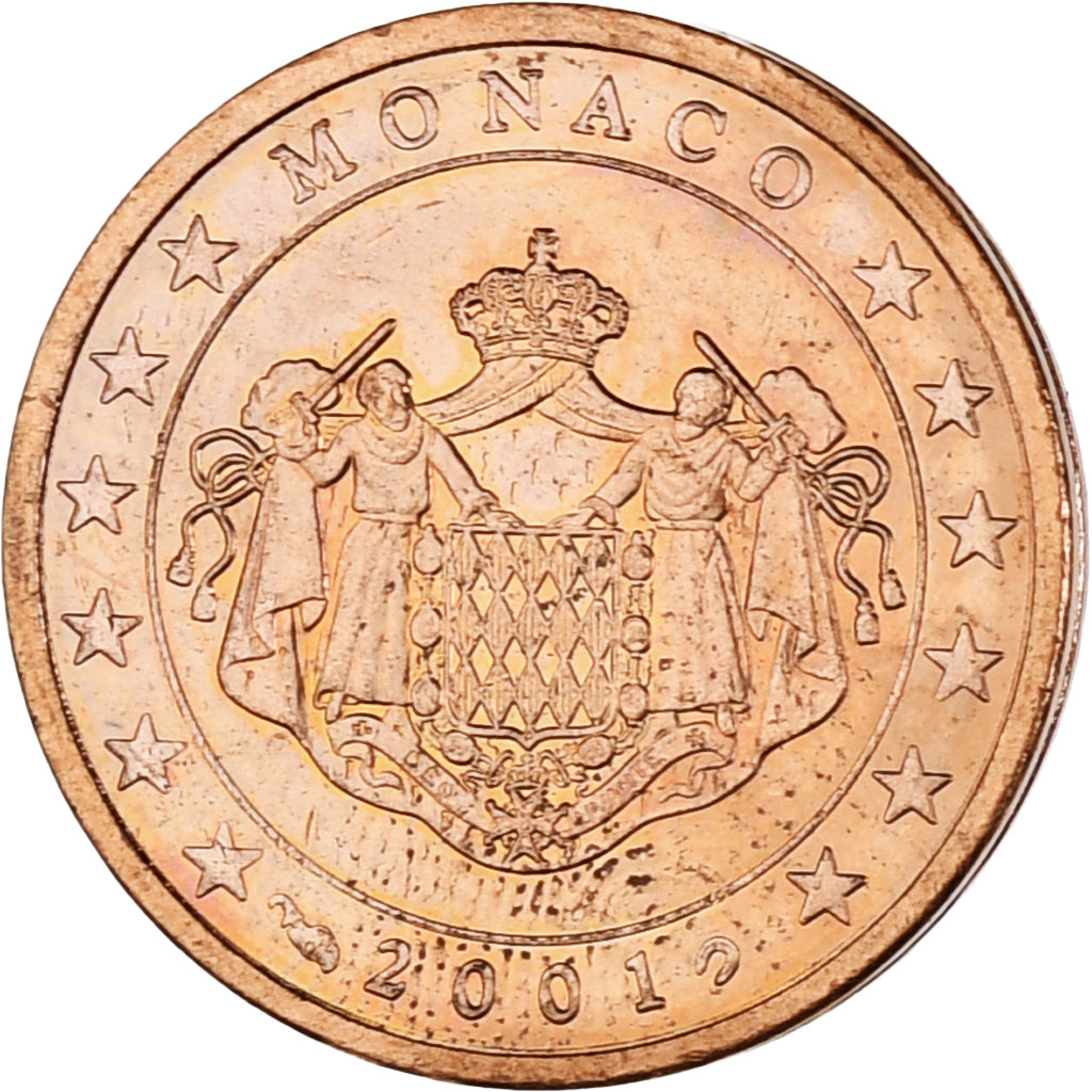 Monaco, Rainier III, 2 Euro Cent, 2001, Paris, MS(63), Copper Plated Steel