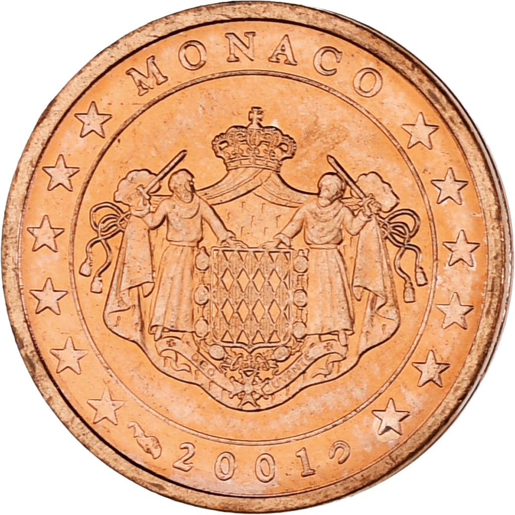Monaco, Rainier III, 2 Euro Cent, 2001, Paris, MS(63), Copper Plated Steel