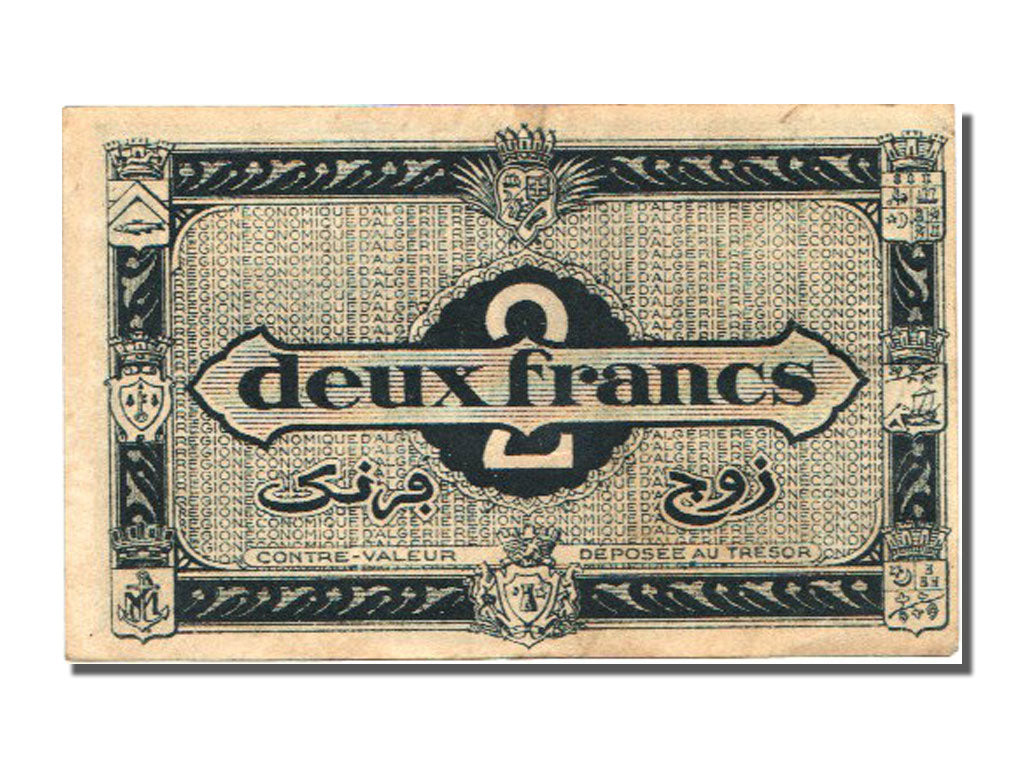Algeria, 2 Francs, 1944, KM #102, 1944-01-31, UNC(60-62), G
