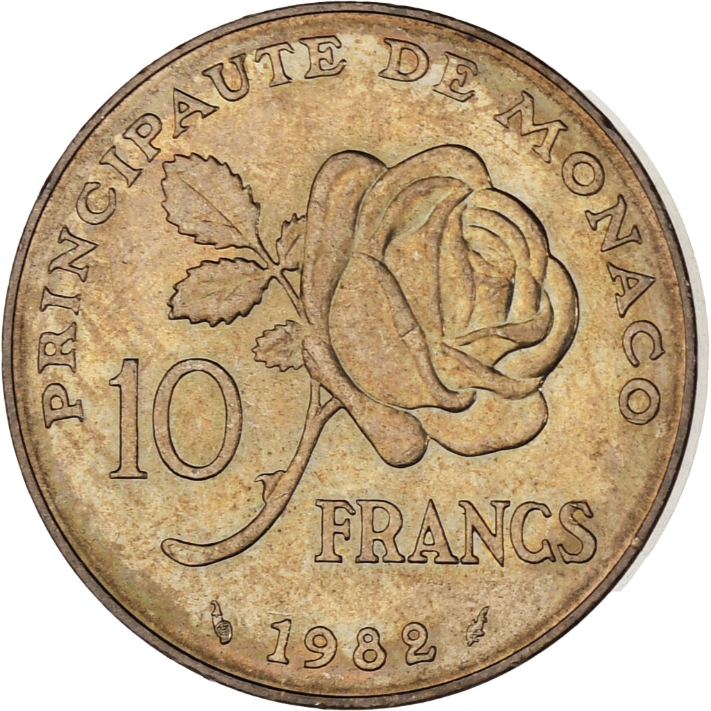 Monaco, Rainier III, 10 Francs, 1982, AU(55-58), Copper-Nickel-Aluminum, KM:160