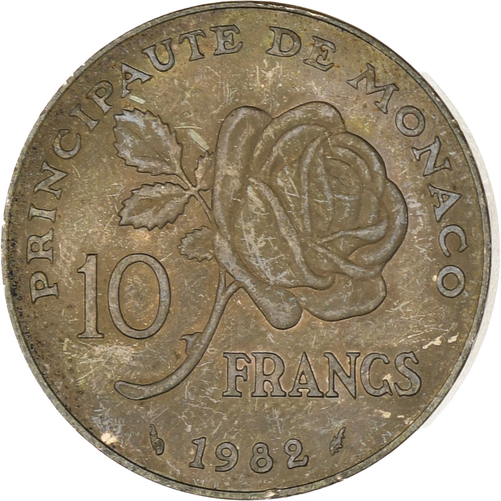 Monaco, Rainier III, 10 Francs, 1982, EF(40-45), Miedź-Nikel-Aluminium, KM:160