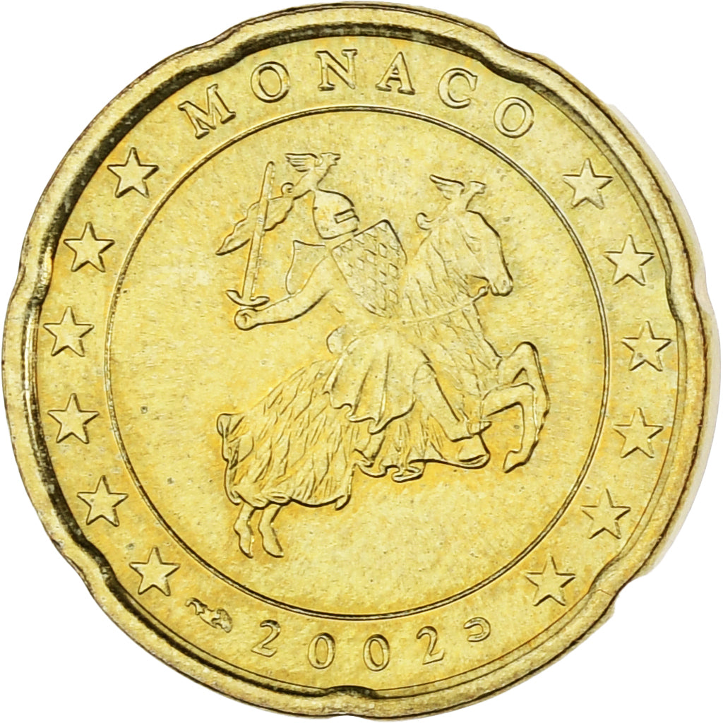 Monaco, Rainier III, 20 Euro Cent, 2002, Paris, AU(55-58), Brass, Gadoury:MC176