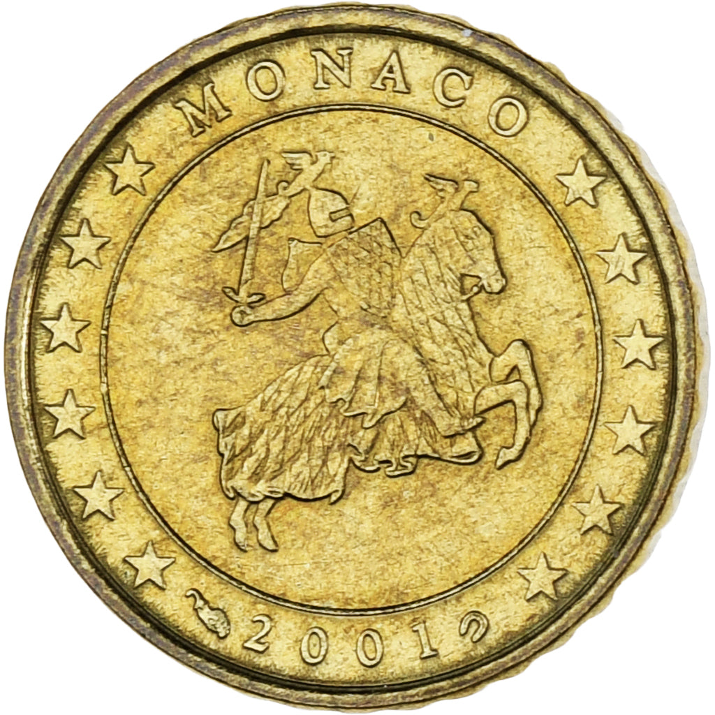 Monaco, Rainier III, 10 Euro Cent, 2001, Paris, AU(55-58), Brass, Gadoury:MC175