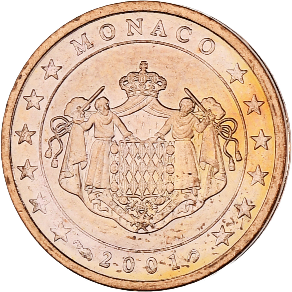 Monaco, Rainier III, 2 Euro Cent, 2001, Paris, MS(63), Copper Plated Steel