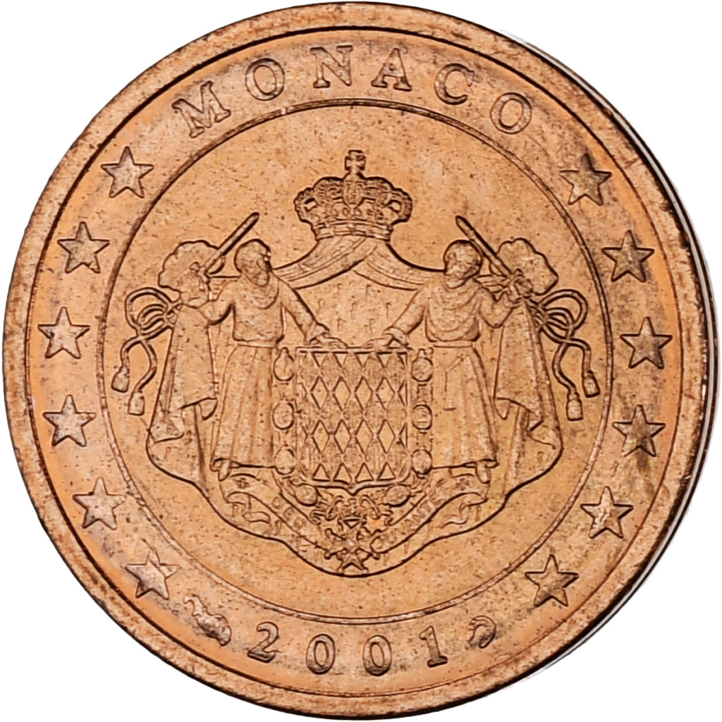 Monaco, Rainier III, 2 Euro Cent, 2001, Paris, MS(63), Copper Plated Steel