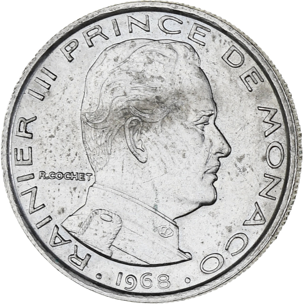 Monaco, Rainier III, Franc, 1968, AU(55-58), Nikiel, KM:140, Gadoury:MC 150