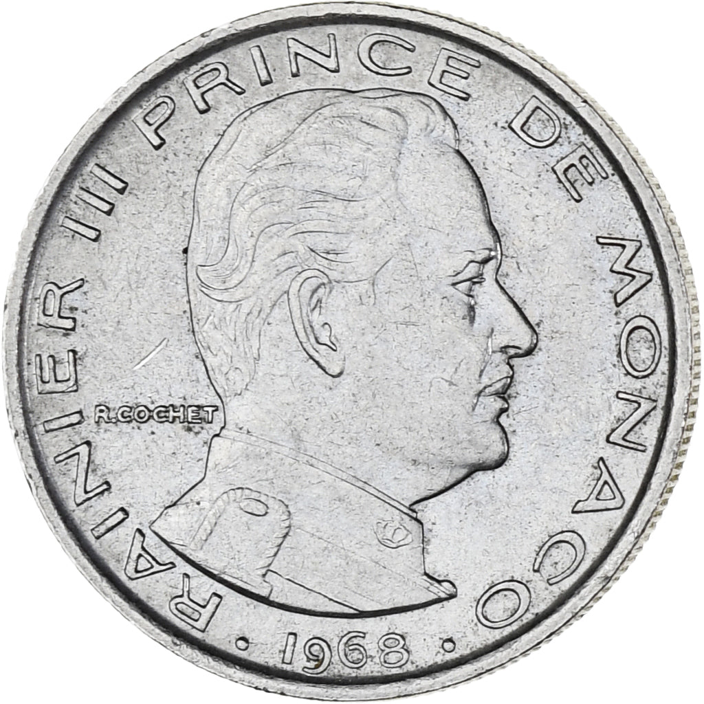 Mónaco, Rainier III, Franc, 1968, MS(60-62), Níquel, KM:140, Gadoury:MC 150