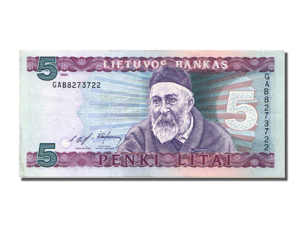 Lithuania, 5 Litai, 1993, KM #55a, AU(55-58), GAB