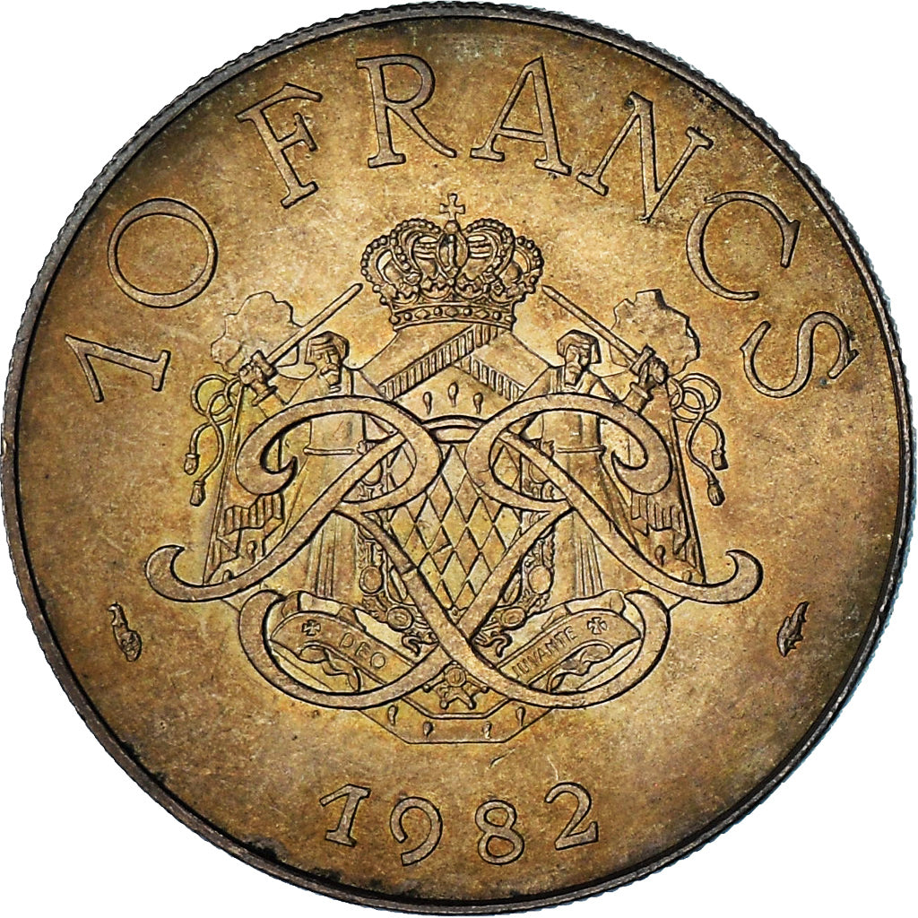 Monaco, Rainier III, 10 Francs, 1982, VZ, Copper-Nickel-Aluminum, KM:154
