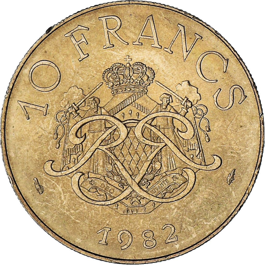 Monaco, Rainier III, 10 Francs, 1982, AU(55-58), Copper-Nickel-Aluminum, KM:154