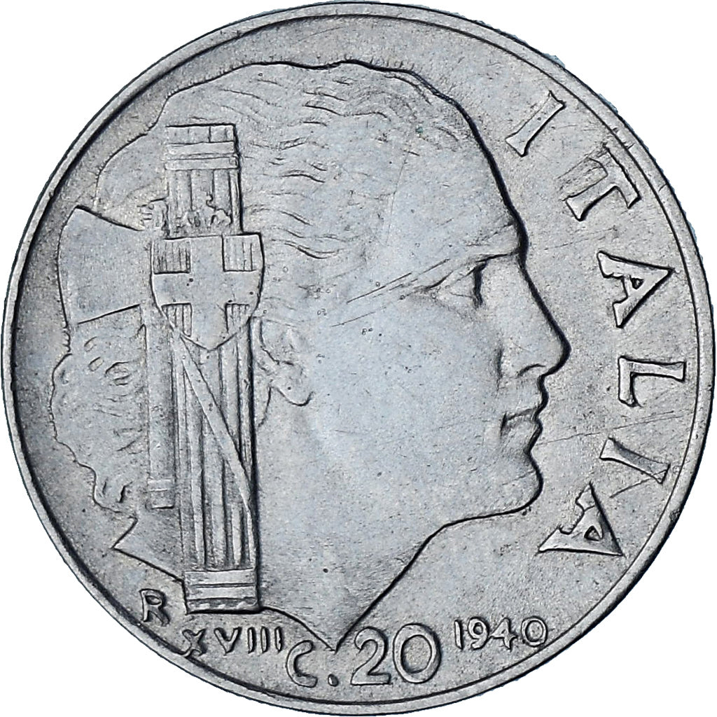 Italia, Vittorio Emanuele III, 20 Centesimi, 1940, Rome, MBC, Acero inoxidable