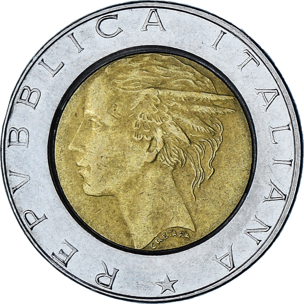 Italy, 500 Lire, 1989, Rome, AU(55-58), Bi-Metallic, KM:111