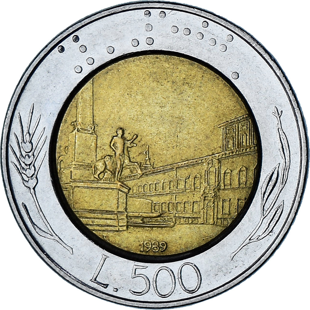 Italy, 500 Lire, 1989, Rome, AU(55-58), Bi-Metallic, KM:111