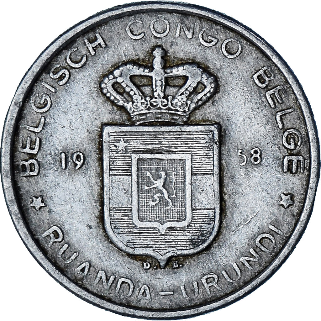 Belgian Congo, RUANDA-URUNDI, 5 Francs, 1958, EF(40-45), Aluminum, KM:3