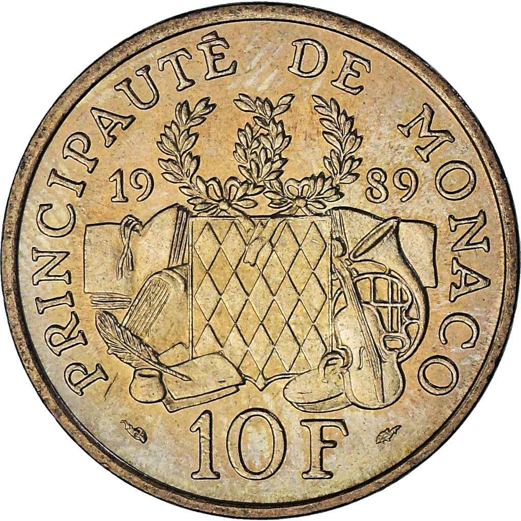 Monaco, Rainier III, 10 Francs, 1989, MS(63), Nickel-Aluminum-Bronze, KM:162